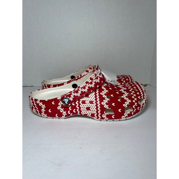Crocs Classic Clogs Holiday Christmas Sweater Women’s 13 Men’s 11 Red/white - Picture 1 of 7